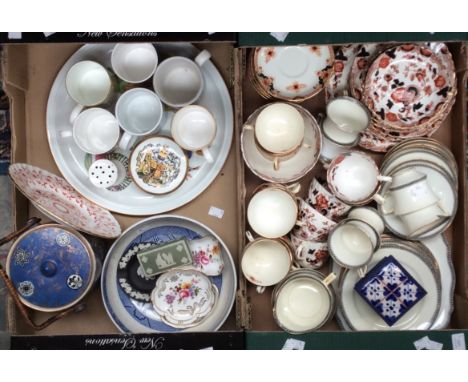 Two Victorian part tea services, Paragon China part tea service reference 7047, Royal Crown Derby trinket dishes etc (2 boxes