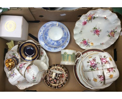 Royal Crown Derby Chatsworth ref 56463 trio, with Posie pattern part tea service, Abbeydale, etc (one box) 