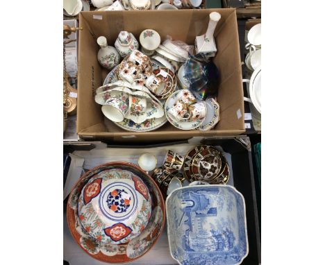 Two boxes of mixed ceramics to include Spode blue and white fruit bowls, Kutani ware large Japanese bowl 27 cms diameter, pai