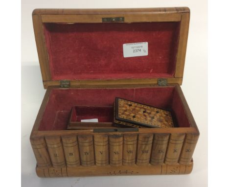 A late Victorian Sorrento ware jewellery box  in the form of books with marquetry inlay decoration to lid with male,  female 