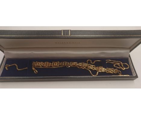 A 9ct gold fancy gate link bracelet,  length approx 7.5'',  together with a 9ct gold box link chain, length approx 19'', comb