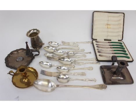 A large quantity of Kings pattern flatware together with a large quantity of 19th Century plated and metal wares to include c