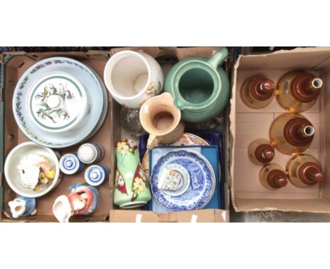 A collection of ceramics to include plates, Spode blue and white dish, two large vases, Arthur Wood jug, plated silver sherry