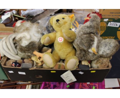 A box of assorted teddy bears and animals to include: Steiff, Merrythought, mainly as found. (one box)