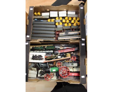 Two boxes of assorted unboxed OO gauge model railway to include diesel locos, rolling stock and carriages, together with an u