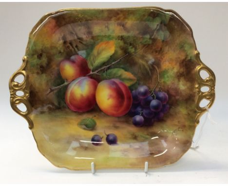 Royal Worcester twin-handled plate, fruit pattern signed Price, puce backstamp 