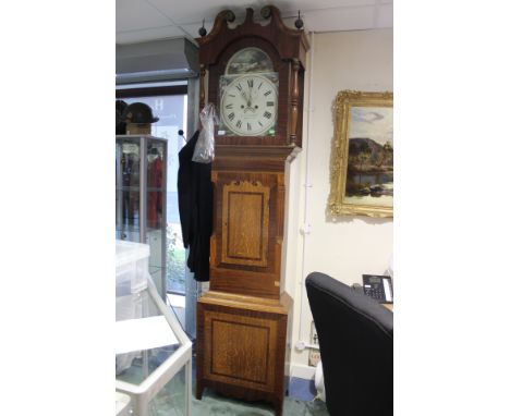 George III eight day Longcase clock F. Scholefield, Dewsbury painted hunting face with Roman numerals