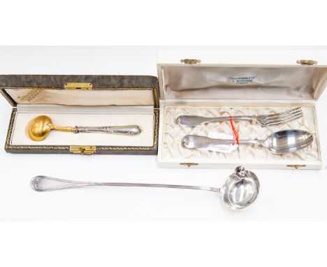 A boxed French mid 20th Century christening spoon and fork by Ravinet d'Enfert, 106 grams approx 