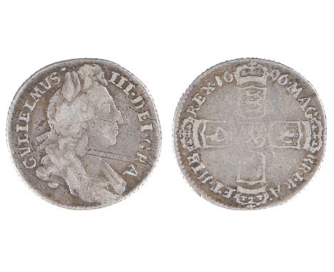 William III Sixpence, 1696, early harp large crown