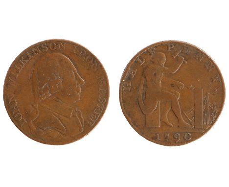 British Token, copper Halfpenny, 1790, obverse John Wilkinson Iron Master, with the profile, reverse with a blacksmith, the r