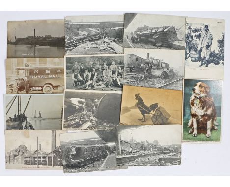 Interesting collection of postcards, to include a selection showing the train wreck at Witham of the Cromer Express, Ipswich 