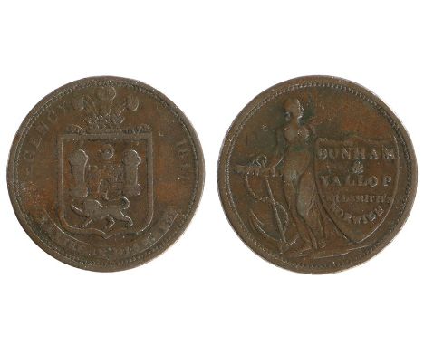 British Token, copper Halfpenny, 1811, REGENCY above crest, reverse DUNLOP &amp; YALLOP GOLDSMITHS NORWICH