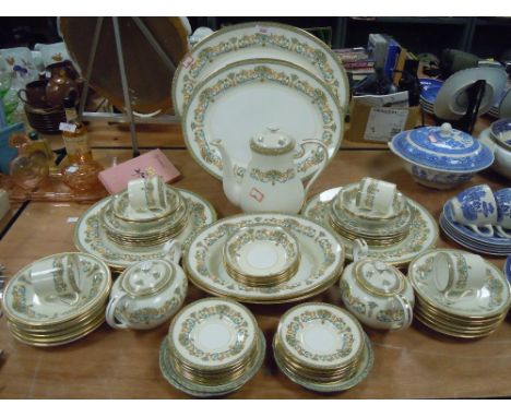 A large collection of Aynsley Henley having floral transfer pattern wit gilt detailing including coffee pot, platters,coffee 