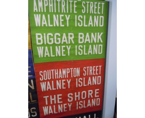 A vintage transport related destination roller blind for train tram or bus with local Barrow interest
43 destinations/names