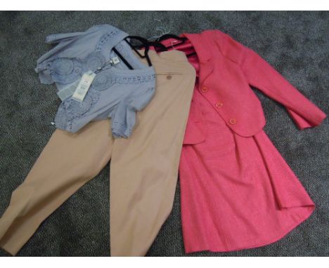 A cerise Hobbs ladies skirt suit, size 14, a pair of Mulerry trousers,size 12 and a Noa Noa blouse, new with tags size xl.