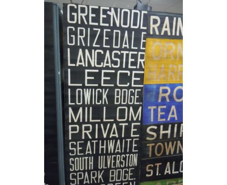 A vintage transport related destination roller blind for train tram or bus with local Lancaster and lakeland interest