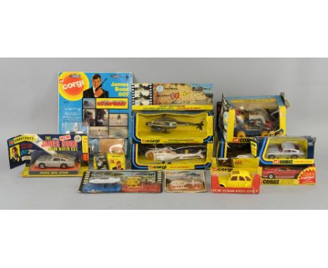 James Bond Corgi models including Stromberg Helicopter 926, Drax Jet Ranger 930, 2CV For Your Eyes Only x 2, Aston Martin D.B