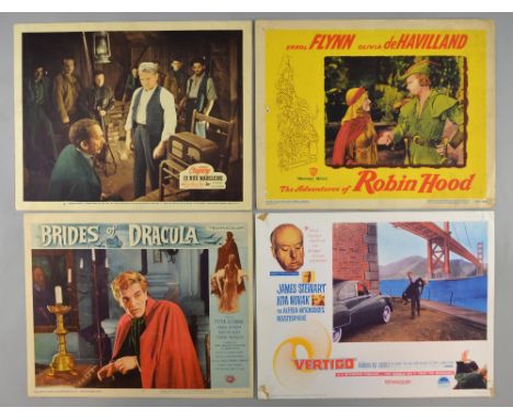 Four US Lobby cards, Alfred Hitchcock's Vertigo (R-1961), The Adventures of Robin Hood (R-1948), Brides of Dracula (1960) & 1