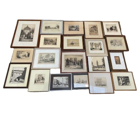 Collection of etchings, artists including Tom Whitehead, Lionel Lindsay, Louis C Rosenberg, William Walcot, Ernest Herbert Wh