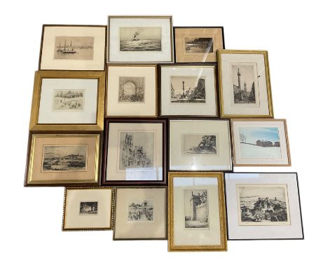 Collection of etchings, artists including Norman Wilkinson, Reginald Green, Francis Dodd, Henry Rushbury, William Walcot, Cha