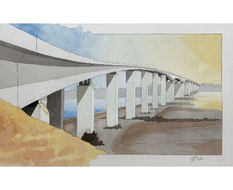 Roberto Catena-Tonnelata (British 20th Century) : 'Orwell Bridge', watercolour signed with initials and dated '01, 27cm x 43c