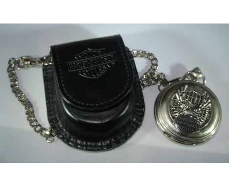 WATCHES - A Harley Davidson Franklin Mint pocket watch in leather pouch. Untested.