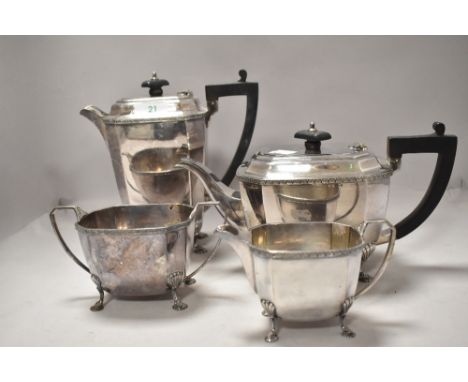 A Mappin and Webb plated set comprising of tea pot,milk jug, sugar basin and hot water jug.