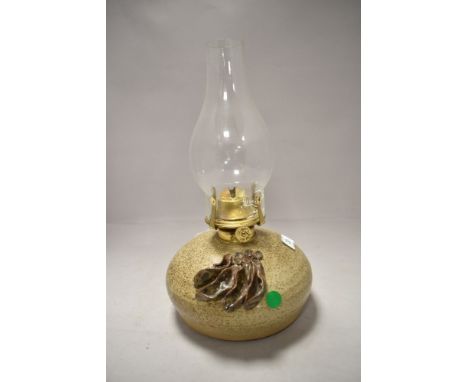 Mid century studio pottery oil lamp burner and studio pottery vase