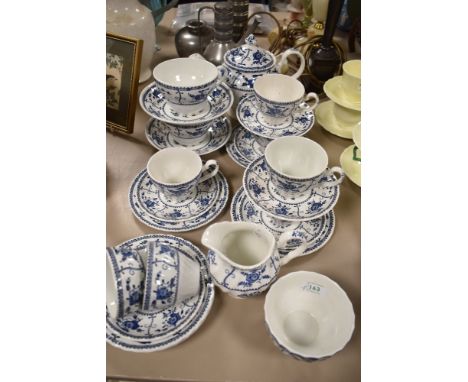A vintage English tea service , blue and white transfer print, impressed marks to base