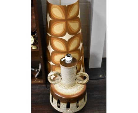 20th century West German Pottery floor standing lamp with mid century chimney shade