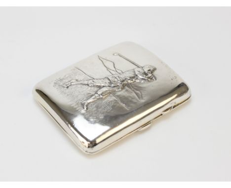 GOLFING INTEREST: A George V silver cigarette case by Joseph Gloster Ltd, Birmingham 1913, of curved rectangular form with gi