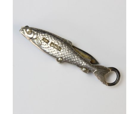 A Victorian novelty silver pocket knife by J Nowill & Sons, Birmingham 1900, realistically modelled as a fish, with gilt blad