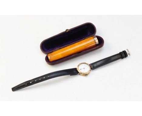A Lady's vintage 9ct gold Lanco 17 jewels wristwatch, the round cream dial with Arabic numerals and subsidiary seconds dial, 