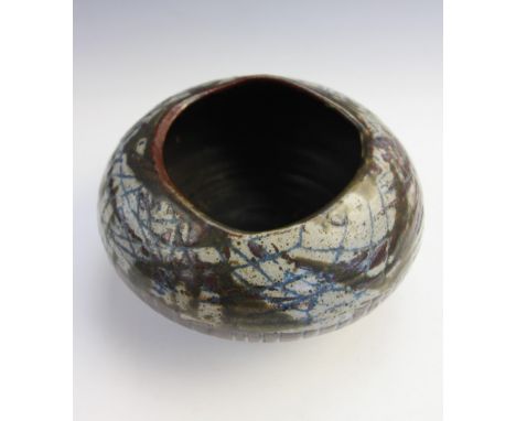 A studio pottery bowl probably Nicolas Vergette, 12.5cm high, with a Poole Pottery Delphis bowl, 41cm diameter and a further 