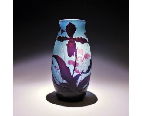 A D'Argental cameo glass vase, signed and made by Paul Nicolas D'Argental, circa 1910-20, the turquoise ground cut with ameth