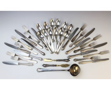 An assembled canteen of assorted German ?800? standard cutlery, comprising; six spoons, six forks and six knives and a furthe