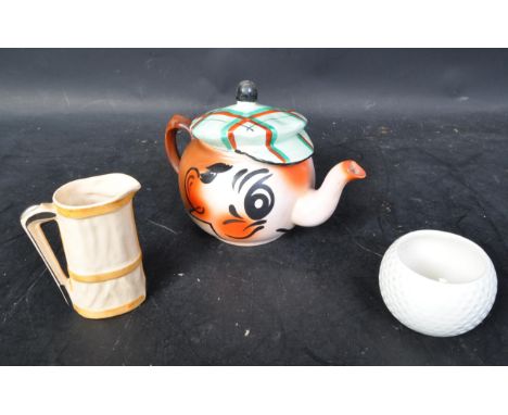 Wade - A vintage 20th century circa. 1950's Wade novelty ceramic Andy Capp Golfer teapot together with milk jug in the form o