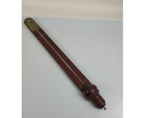 A late 18th Century mercury stick barometer, with brass plaque on mahogany frame, stamped with winged angel, marked T Heath, 