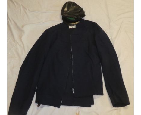 A 1970's diesel engine driver's jacket with trousers and British Rail enginer driver's peaked cap