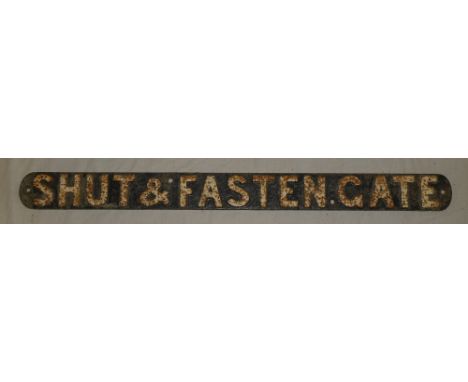 An old Southern Railway cast-iron rectangular railway notice "Penalty For Not Shutting Gate £2" 3" x 30"