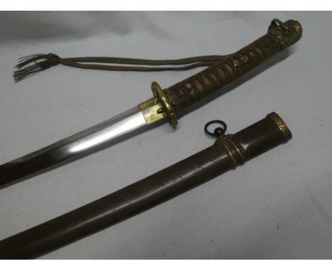 A Second War Japanese Army Officer's katana with 28" single edged blade, signed tang "Kana Sumi" in Second War military mount