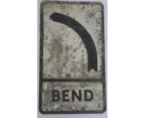A vintage aluminium road sign "bend" 21" x 12"