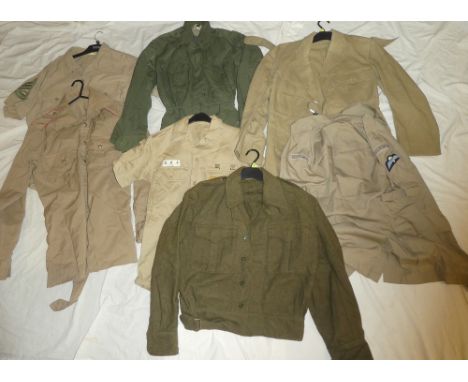 Various military shirts and jackets including 1955 battle dress blouse, khaki Foreign Service jacket, French Foreign Service 