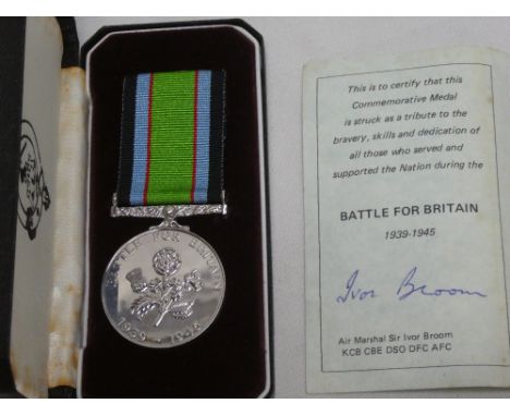 A Battle for Britain 1939-1945 Commemorative medal with certificate signed by Air Marshall Sir Ivor Broom (cased)