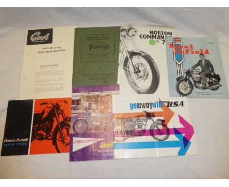 A selection of Motorcycle Sales Brochures including 1964 Royal Enfield, 1964 BSA, 1964 James,  Francis-Barnett; a maintenance