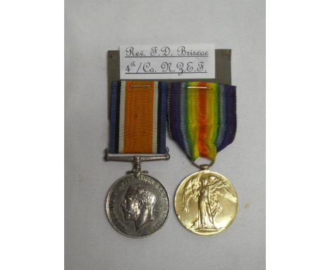 A First War pair of medals awarded to Rev. F. D. Briscoe (Rev. Frances Daly Briscoe C of E Chaplain to New Zealand Expedition