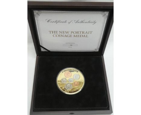 A large 2015 gold plated cupro-nickel portrait coinage medal, limited edition, cased