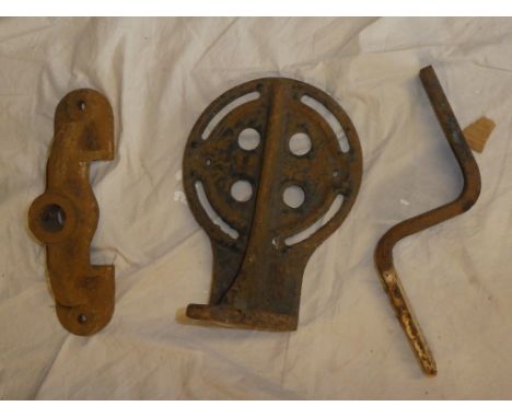 A GWR iron signal post lamp bracket, British Rail Western Region crossing gate lamp bracket and a tail lamp bracket (3)