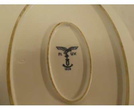 A Second War German Luftwaffe white ceramic oval platter marked "Fl. U.V. 1939" 16½" long