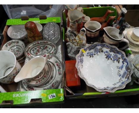 Two boxes containing a mixed lot to include ceramic tableware by Johnson Brothers decorated in the Indian Tree pattern, gradu